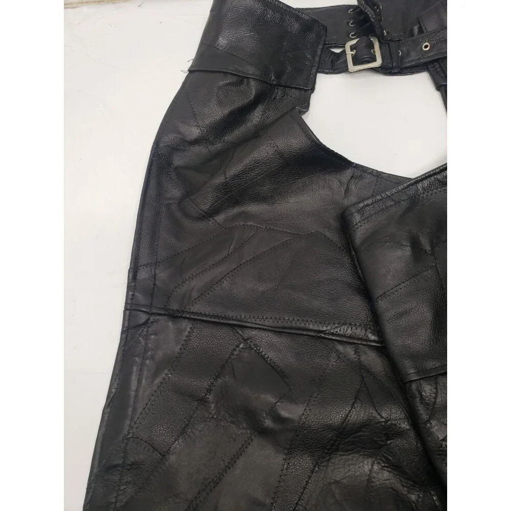 Men's Diamond Plate Genuine Buffalo Leather Motorcycle Chaps Pants Size XL